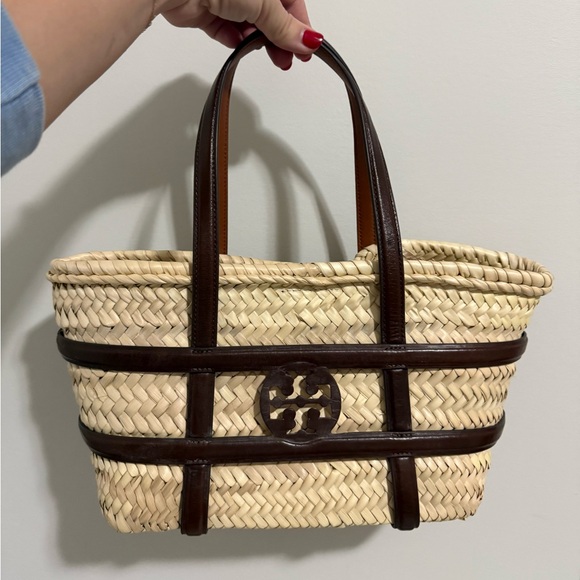 Tory Burch Brown and Tan Small Ella Straw Basket Tote Bag - Picture 5 of 10